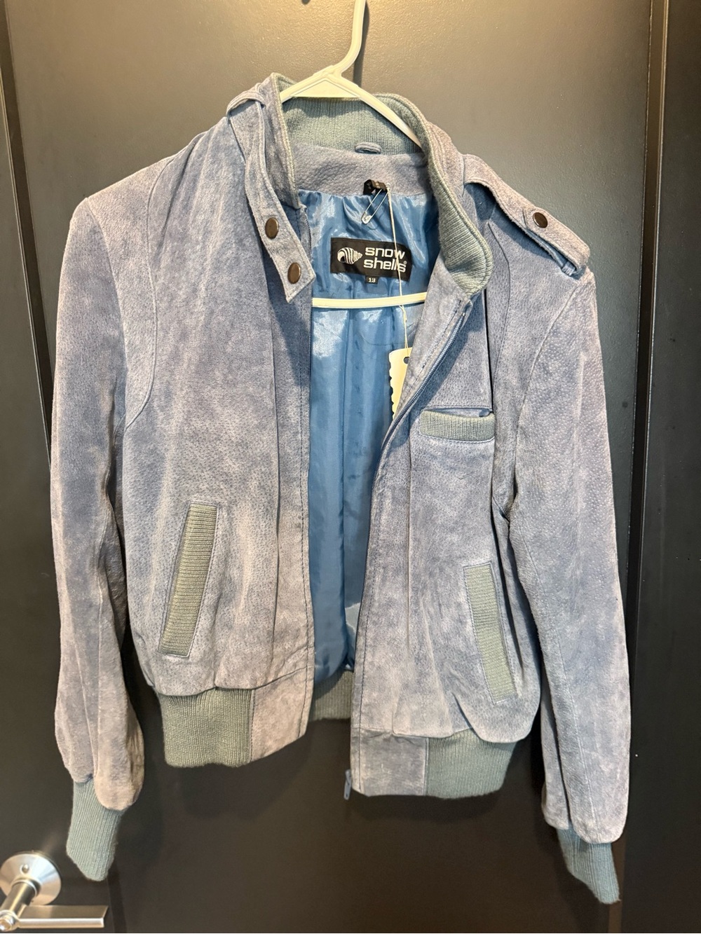 vintage Light Blue Suede-Look Puffer Jacket